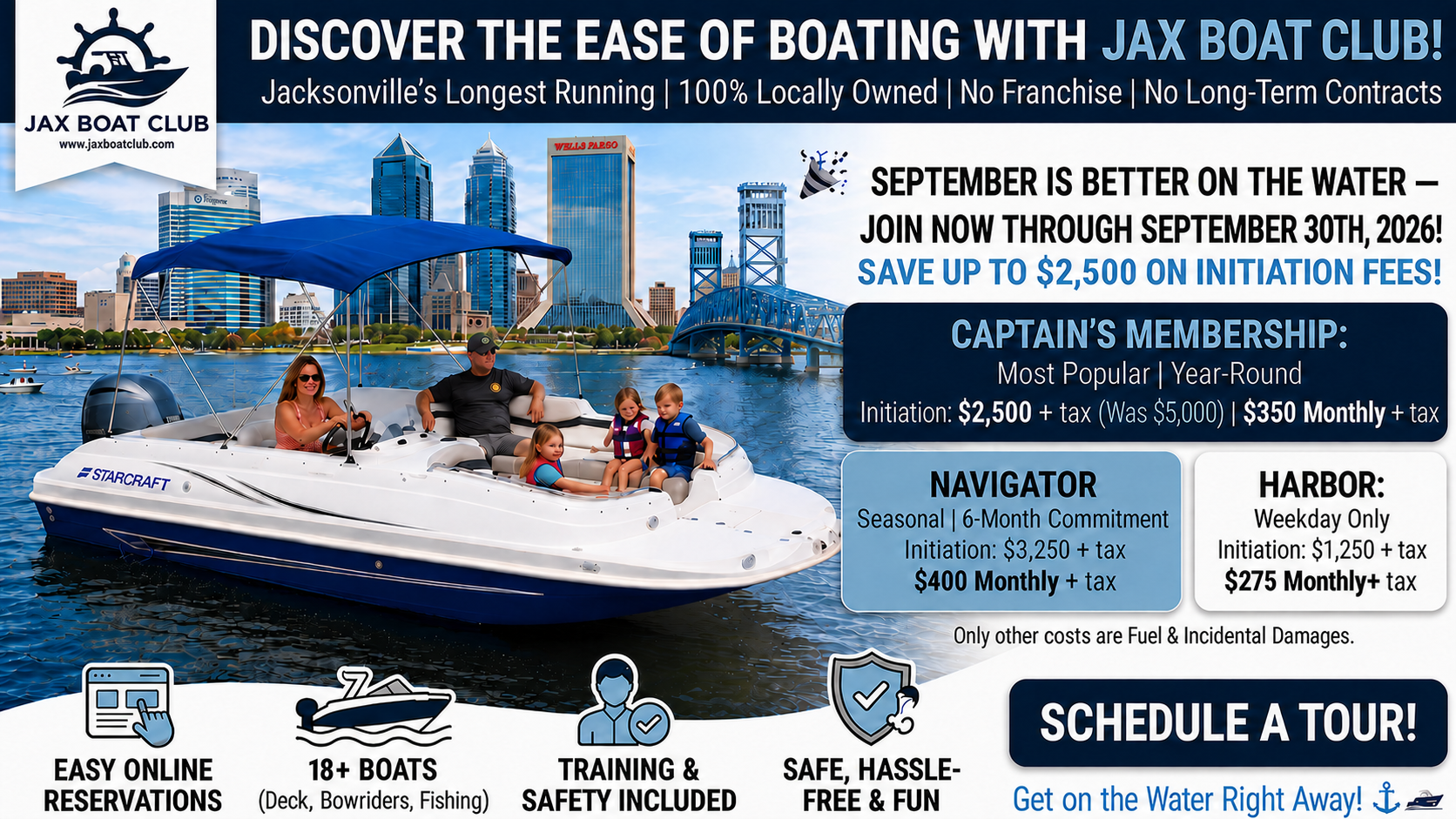 September Is Better on the Water promotion through September 30, 2026, with savings up to $2,500 on initiation fees